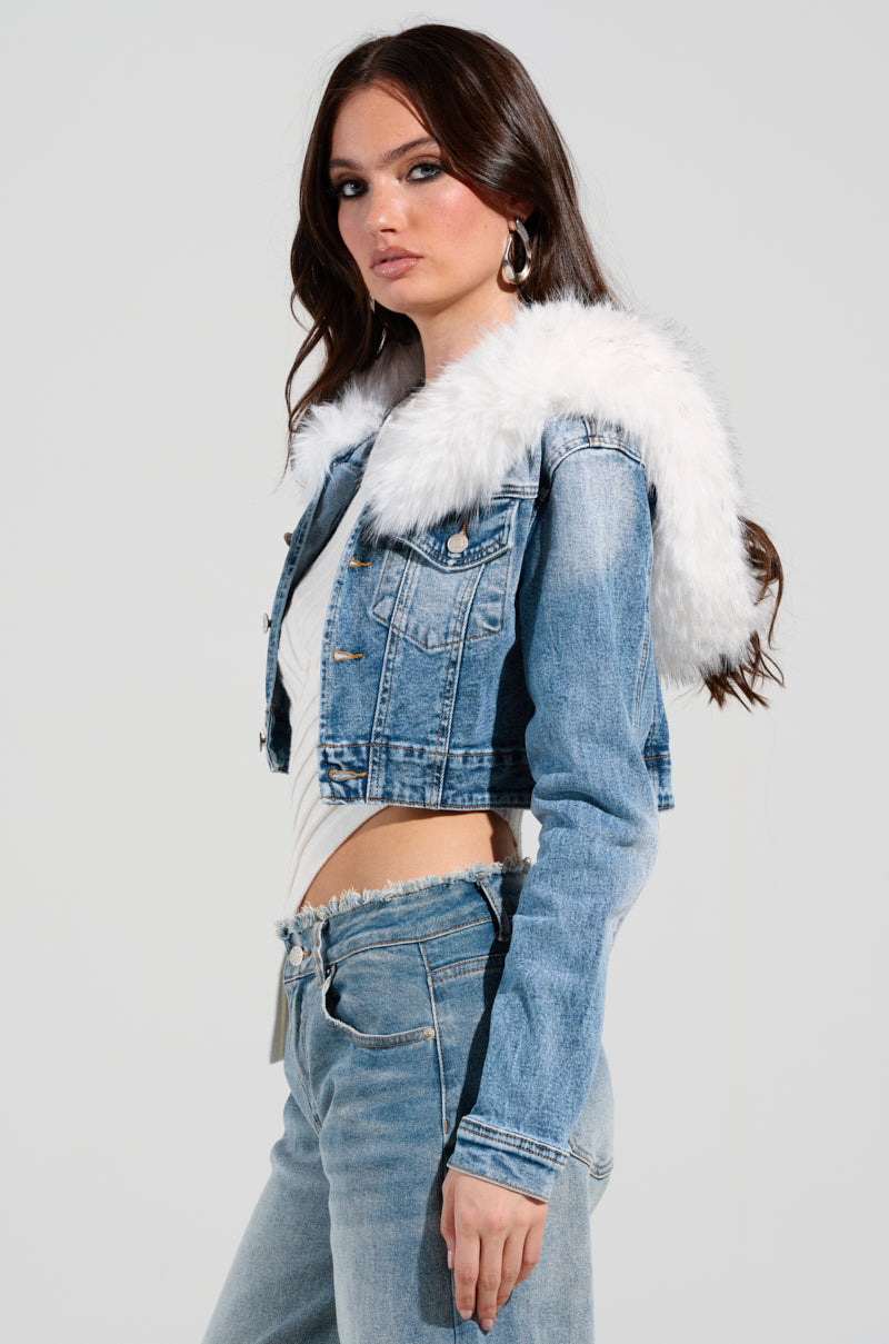 SITTING PRETTY FUR TRIM DENIM JACKET