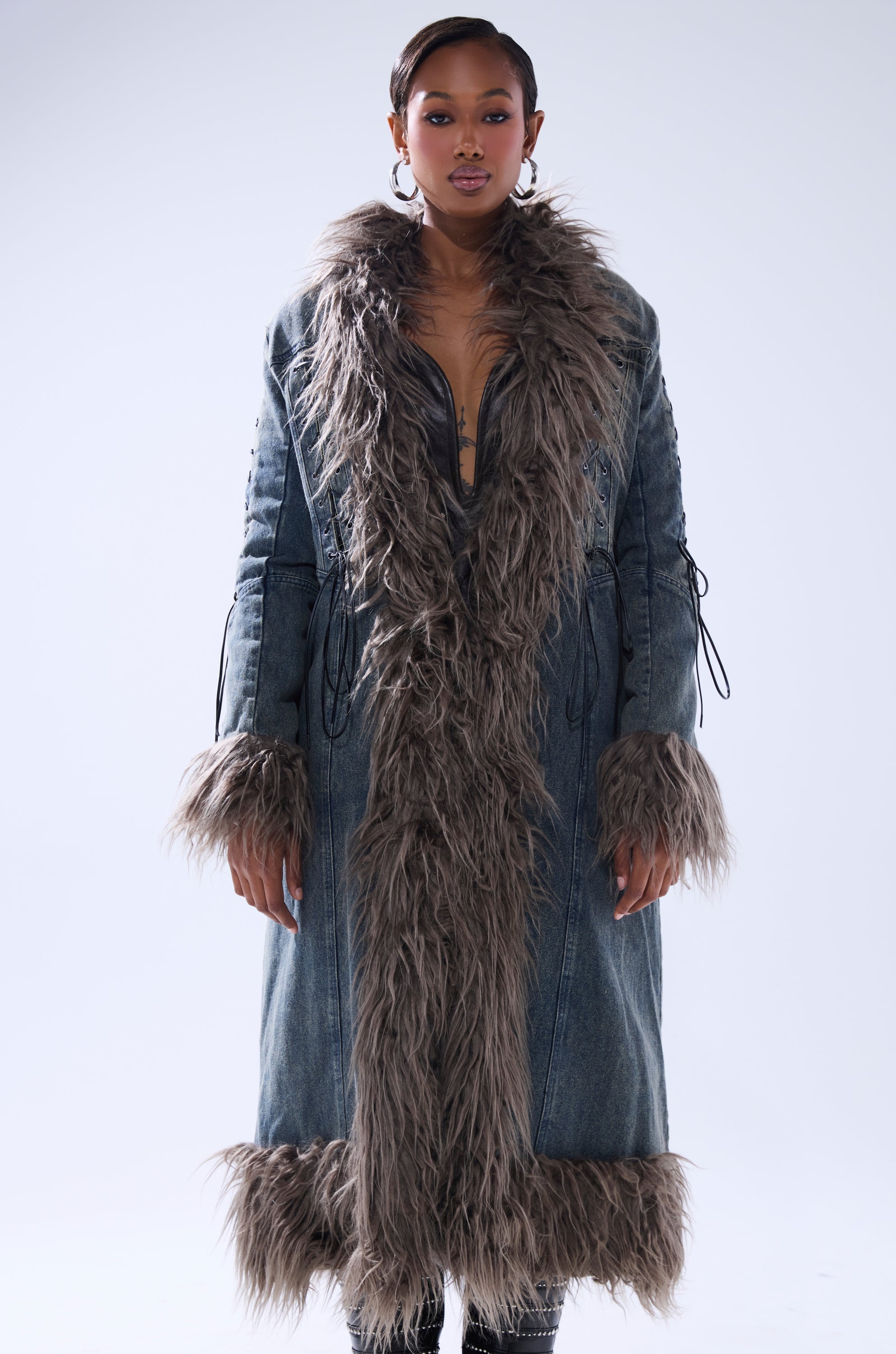 SADE FUR TRIM DENIM TRENCH