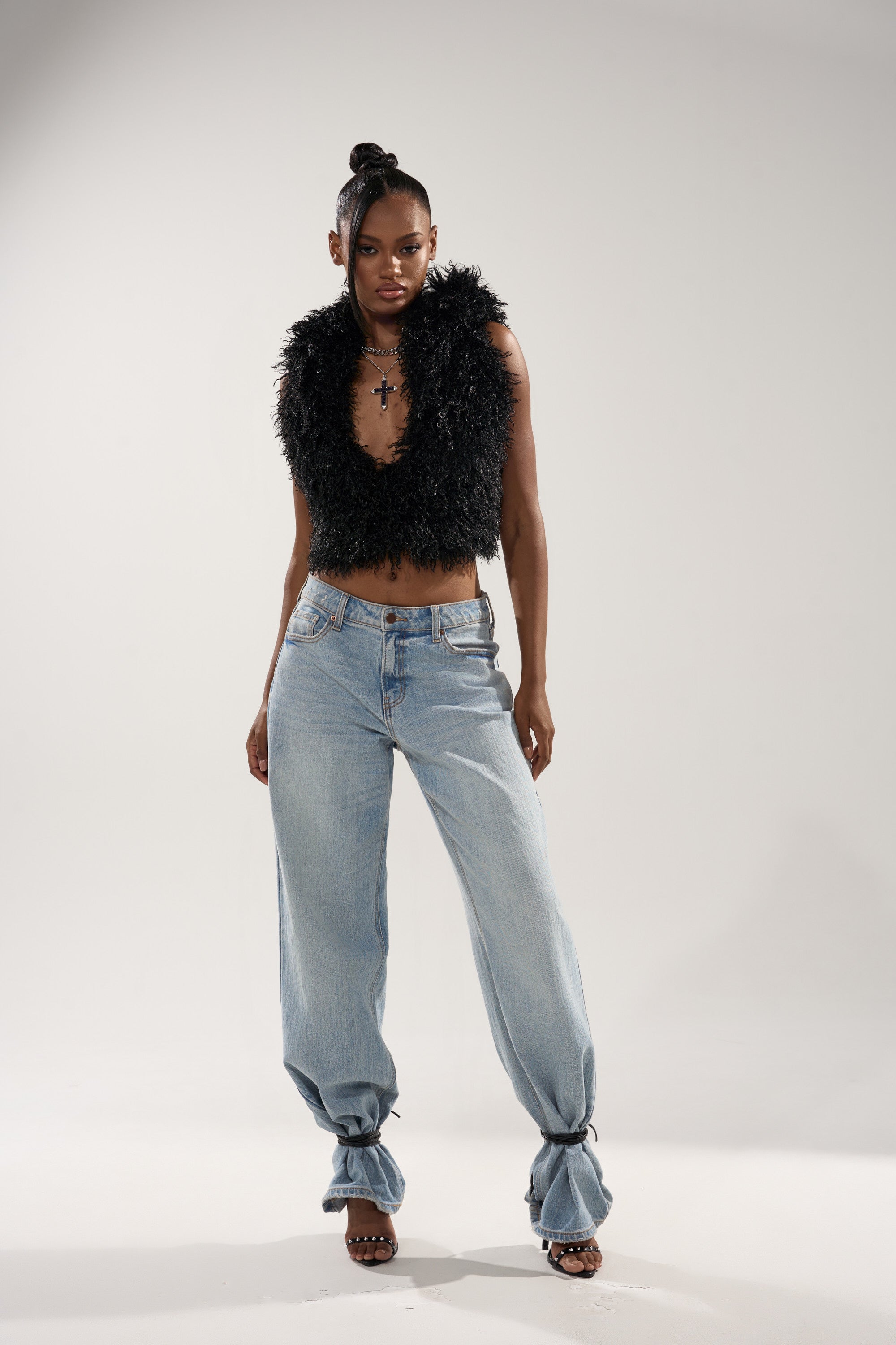 THINK ABOUT YOU ALL THE TIME FUR BLOUSE IN BLACK