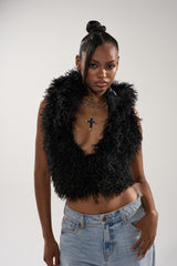 THINK ABOUT YOU ALL THE TIME FUR BLOUSE IN BLACK