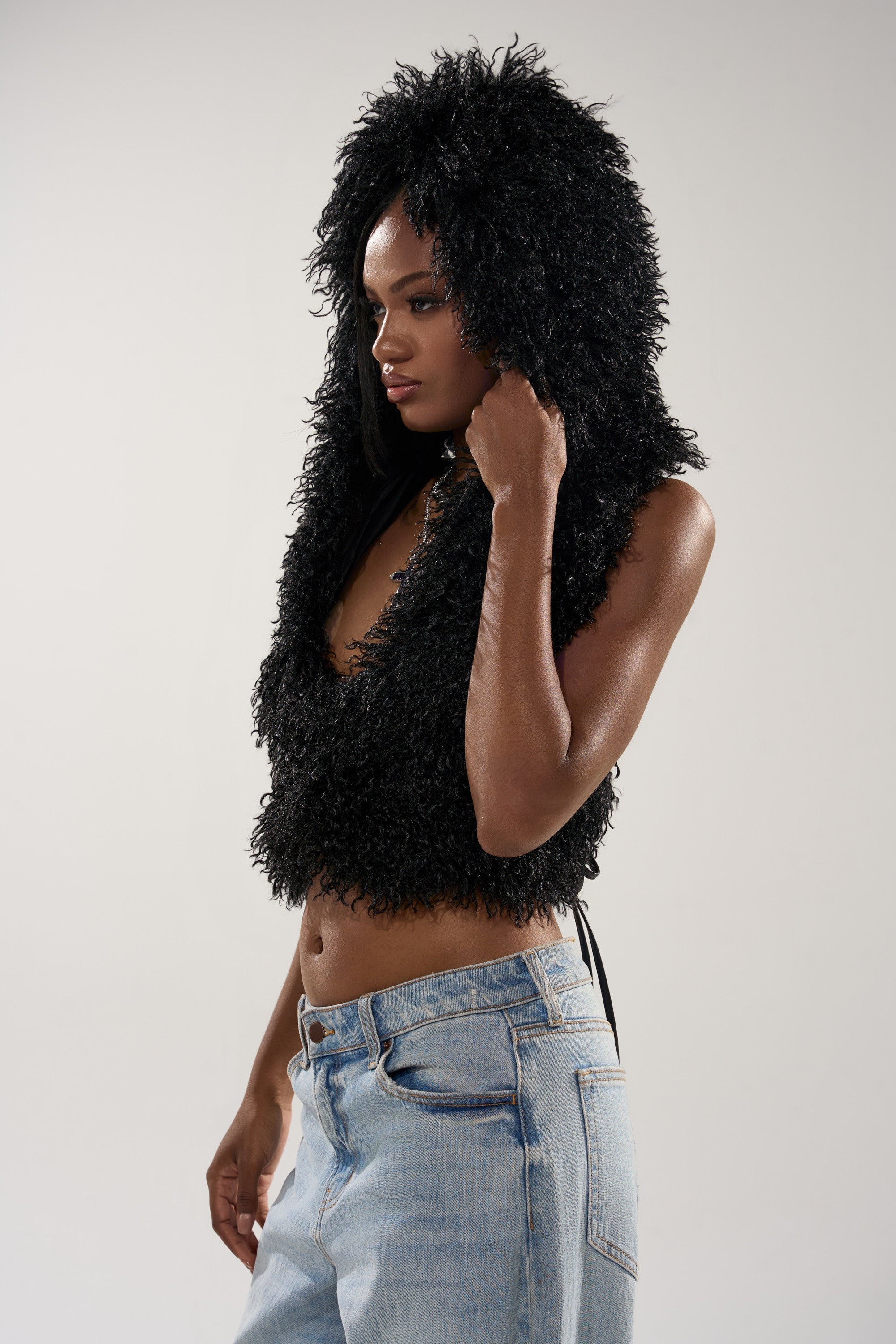 THINK ABOUT YOU ALL THE TIME FUR BLOUSE IN BLACK