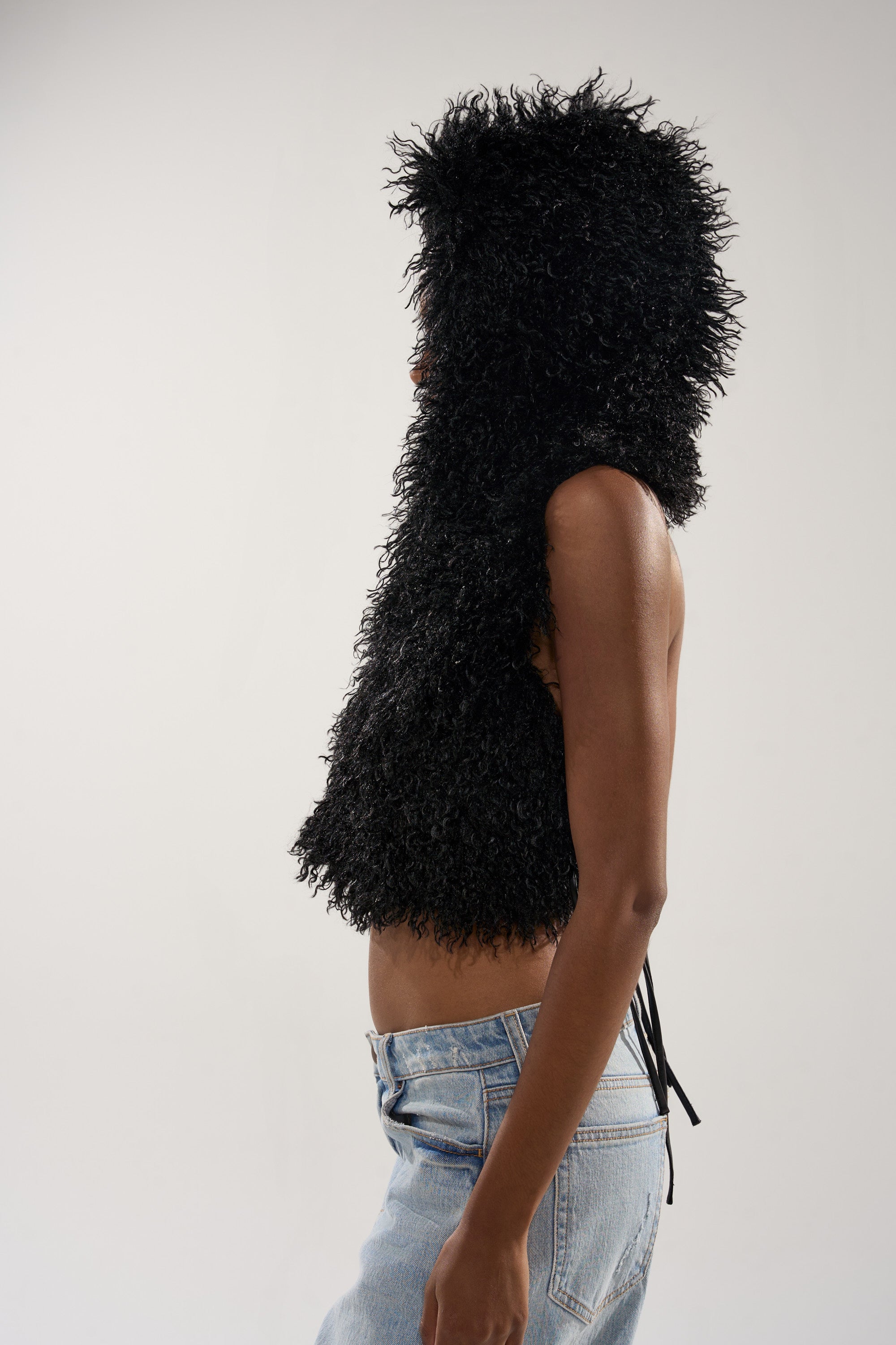 THINK ABOUT YOU ALL THE TIME FUR BLOUSE IN BLACK