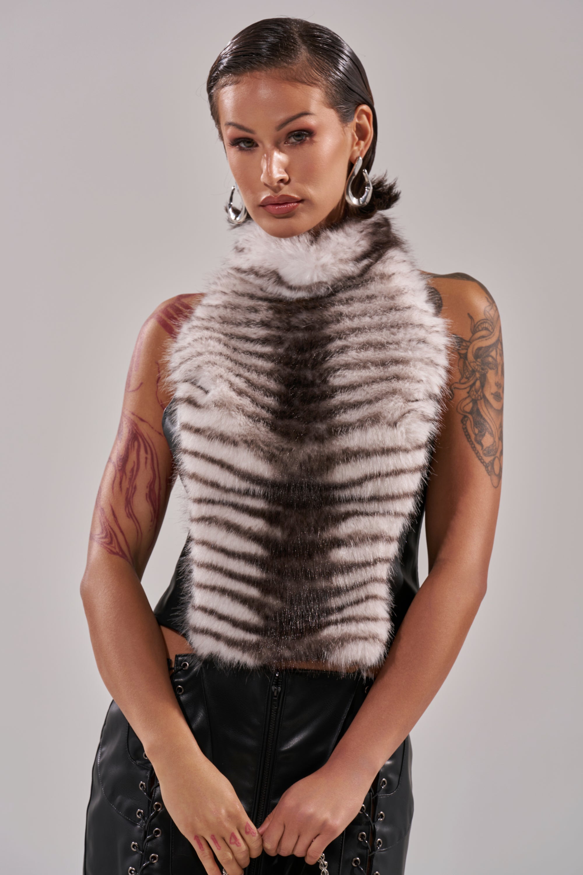 I'M MY OWN SPIRIT ANIMAL MOCK NECK FUR TOP