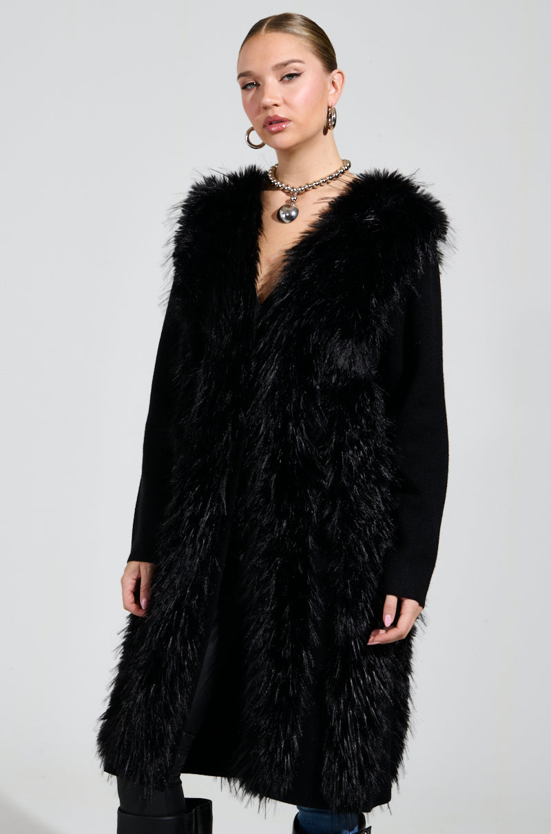 SASHA FIERCE LONG FUR TRIM CARDIGAN