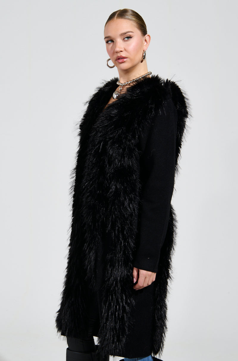 SASHA FIERCE LONG FUR TRIM CARDIGAN