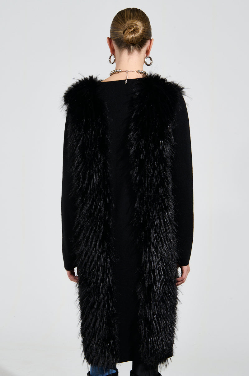 SASHA FIERCE LONG FUR TRIM CARDIGAN
