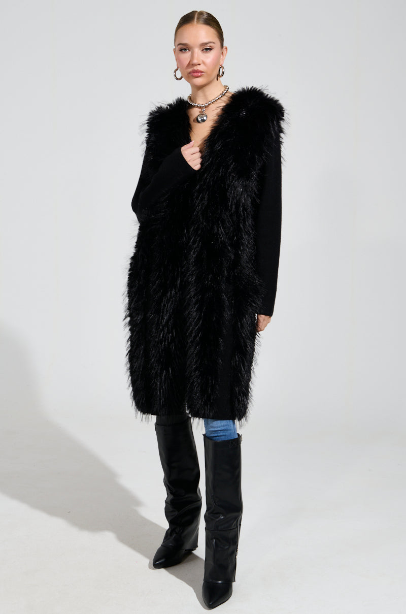 SASHA FIERCE LONG FUR TRIM CARDIGAN