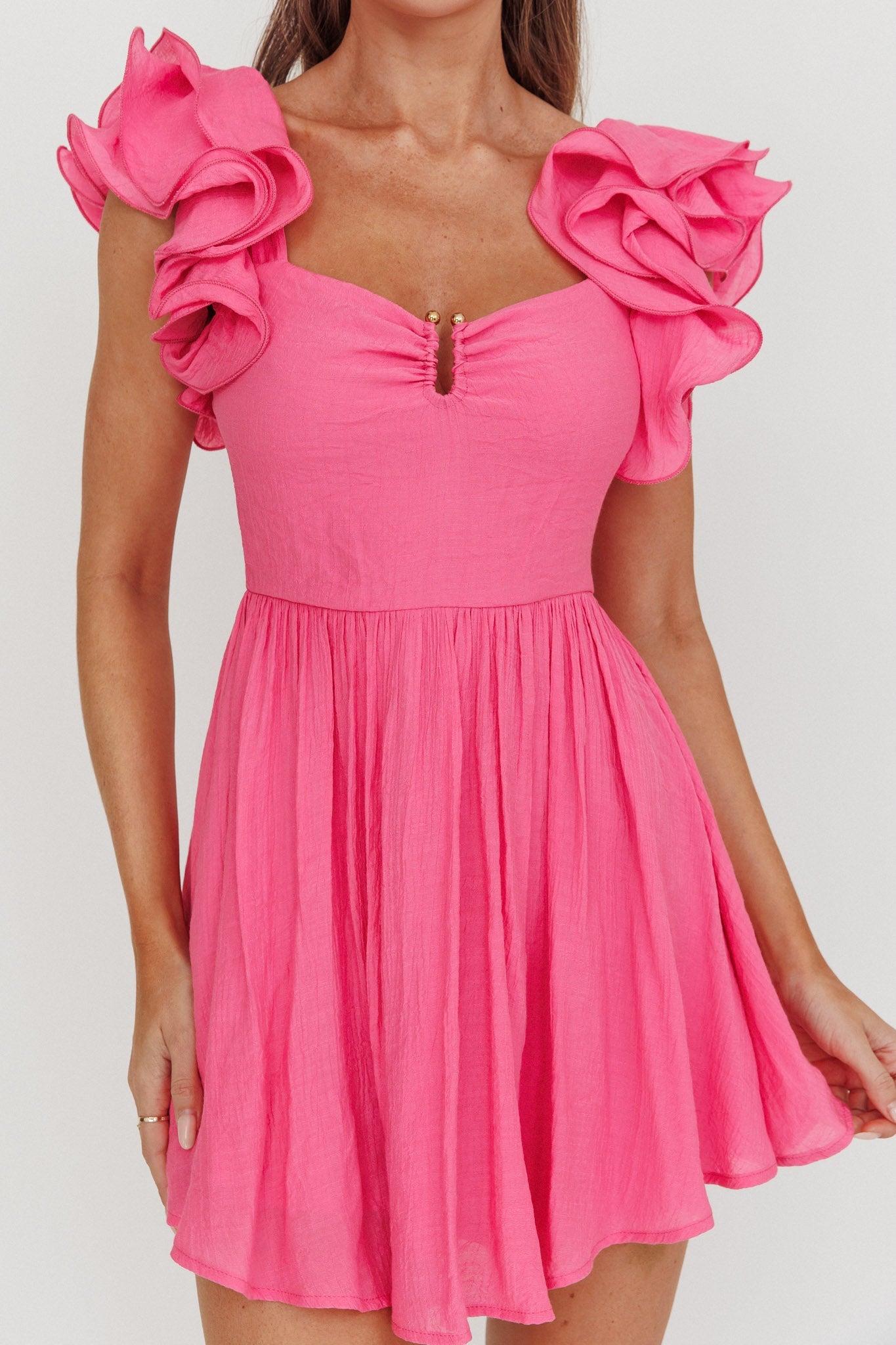 Sunday Dreams Ruffle Strap Mini Dress Pink