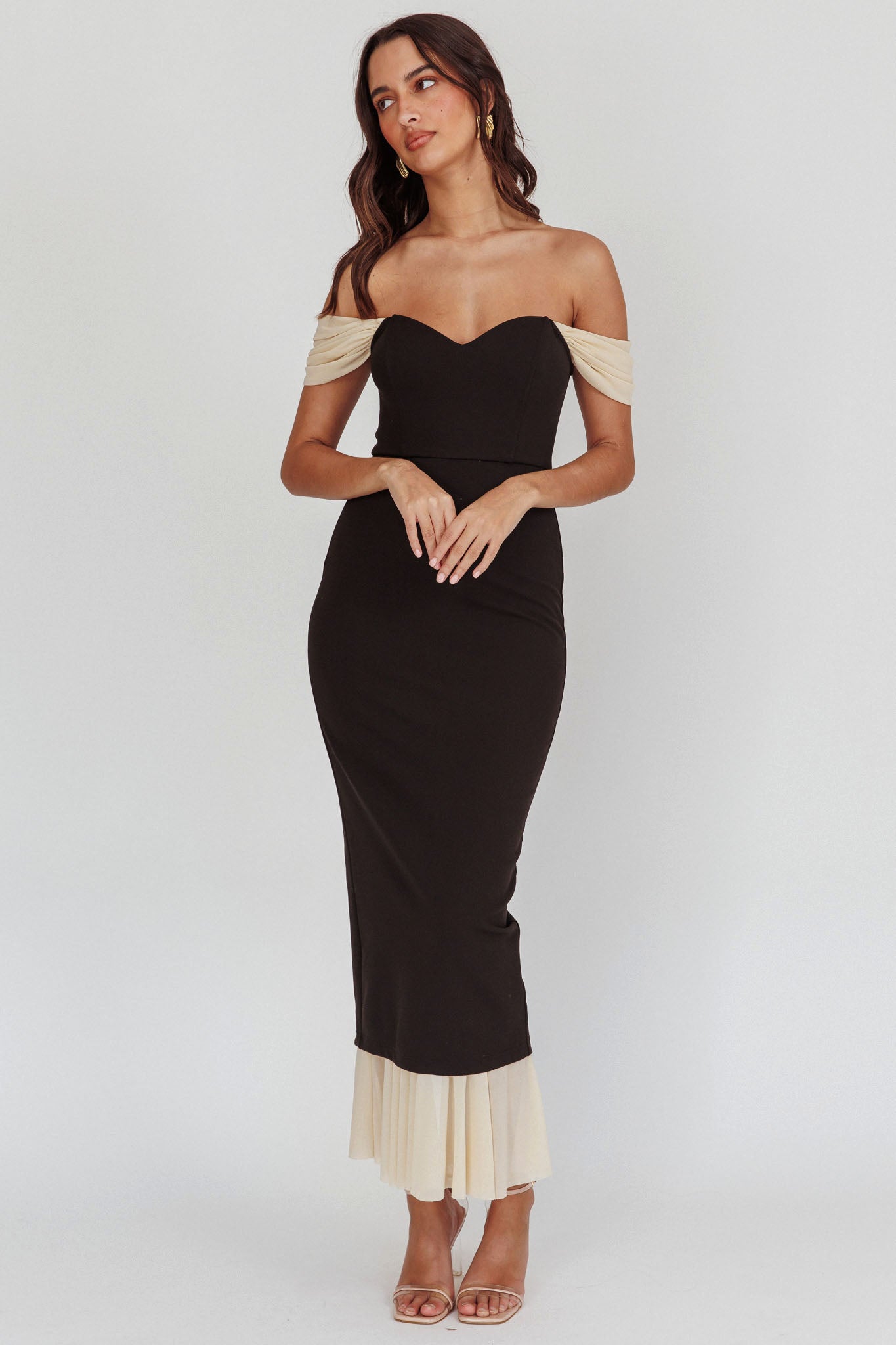 Freesia Off Shoulder Bodycon Maxi Dress Black