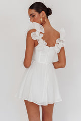 Nivaya Ruffle Neckline Mini Dress White
