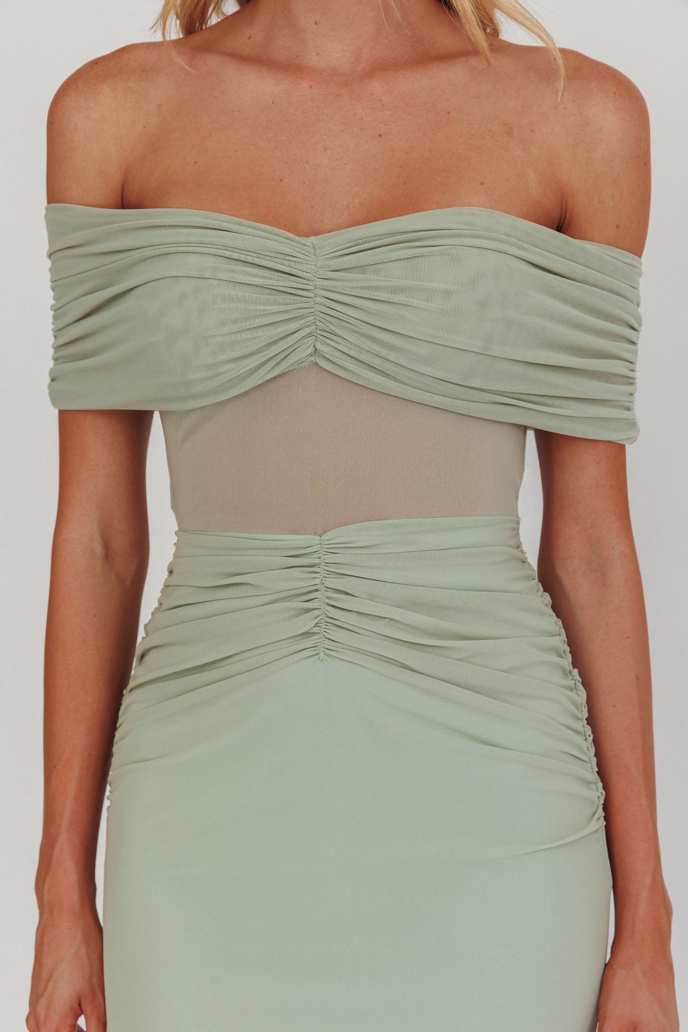 Silver Moon Off-Shoulder Maxi Dress Sage