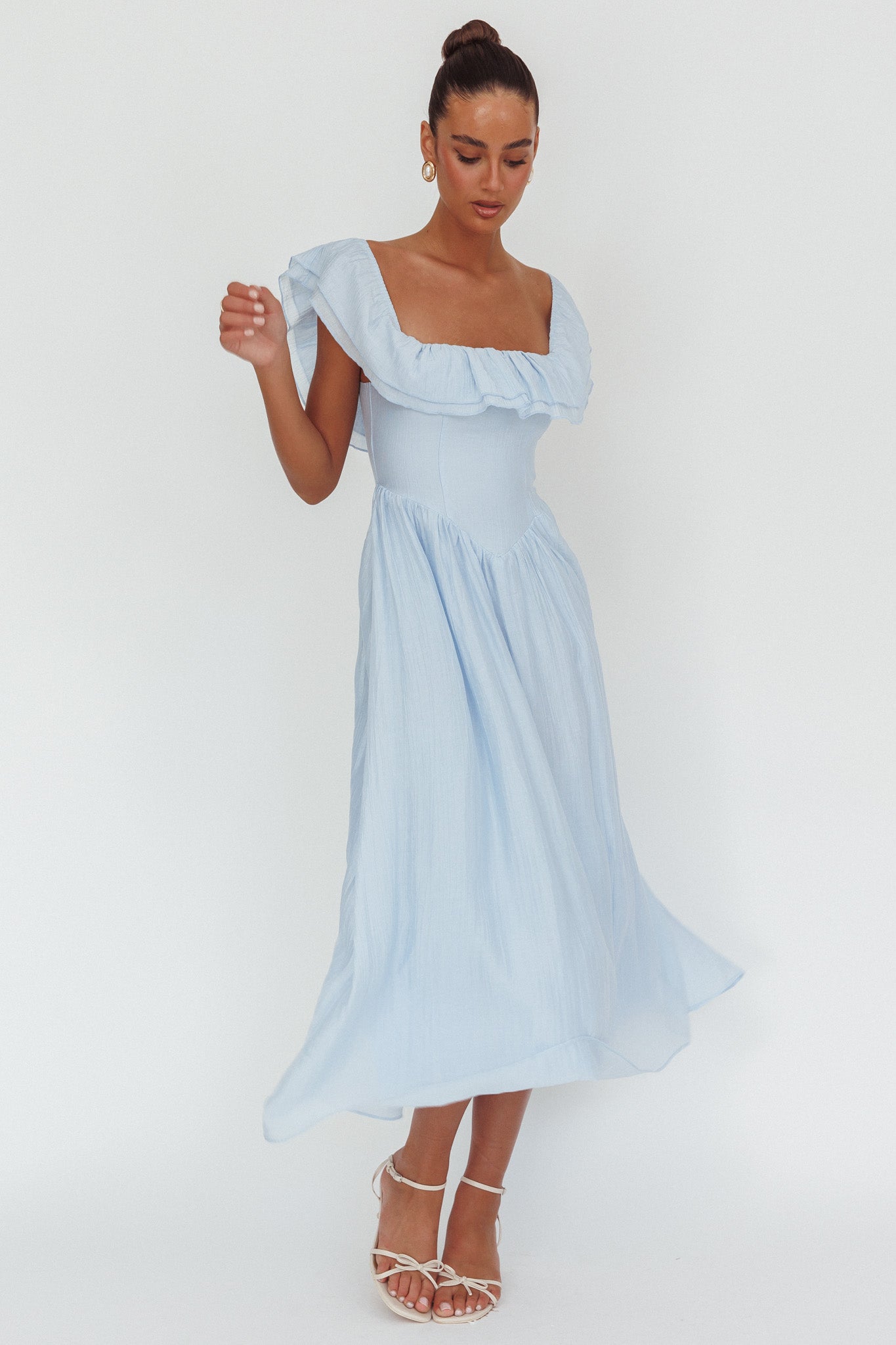 Serinah Basque Waist Off-Shoulder Maxi Dress Blue