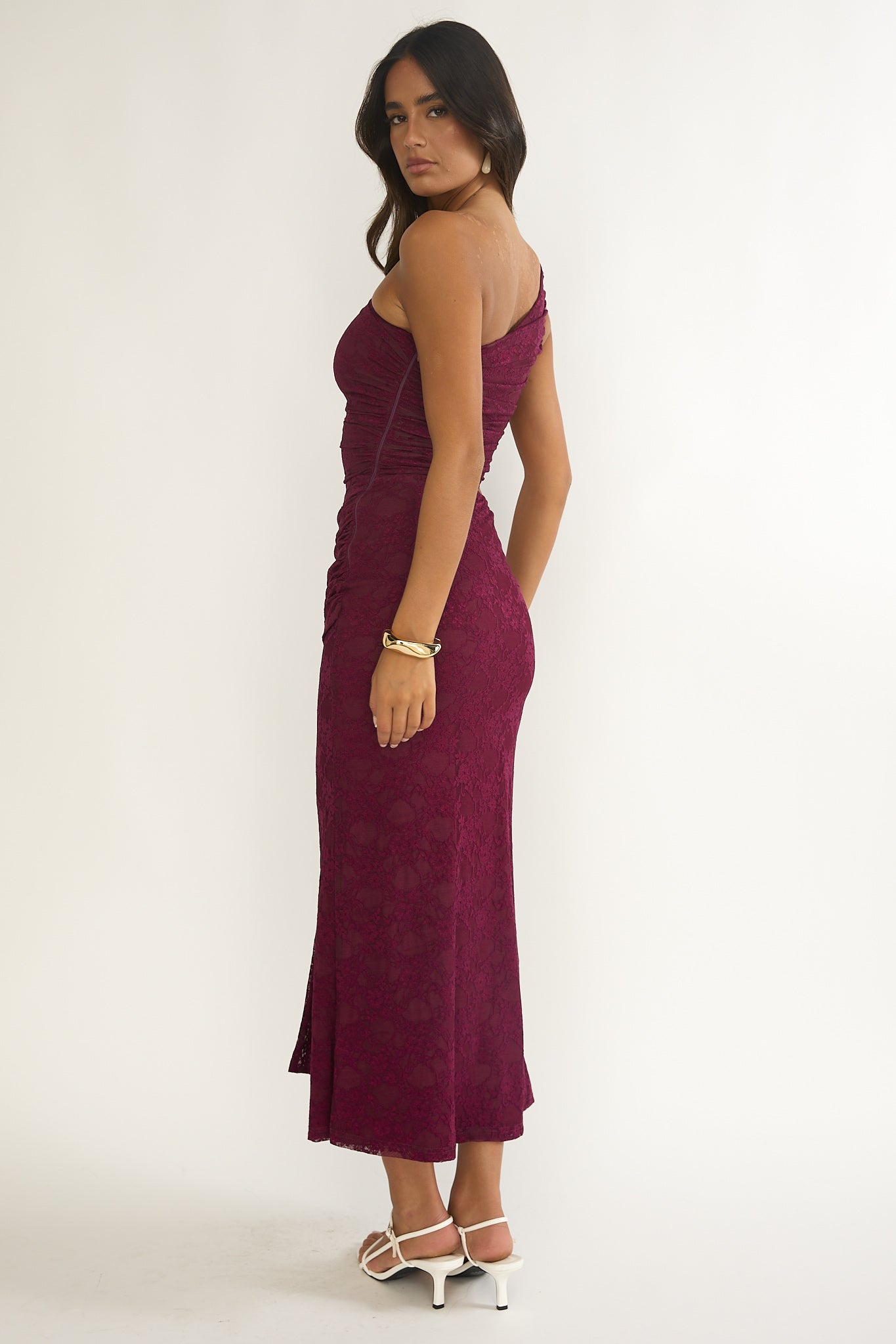 Luli One-Shoulder Cut-Out Maxi Dress Textured Plum