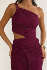 Luli One-Shoulder Cut-Out Maxi Dress Textured Plum