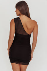 Marris One-Shoulder Double Buckle Mini Dress Black