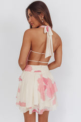 Sumi Cowl Ruffle Mini Dress Floral Blush