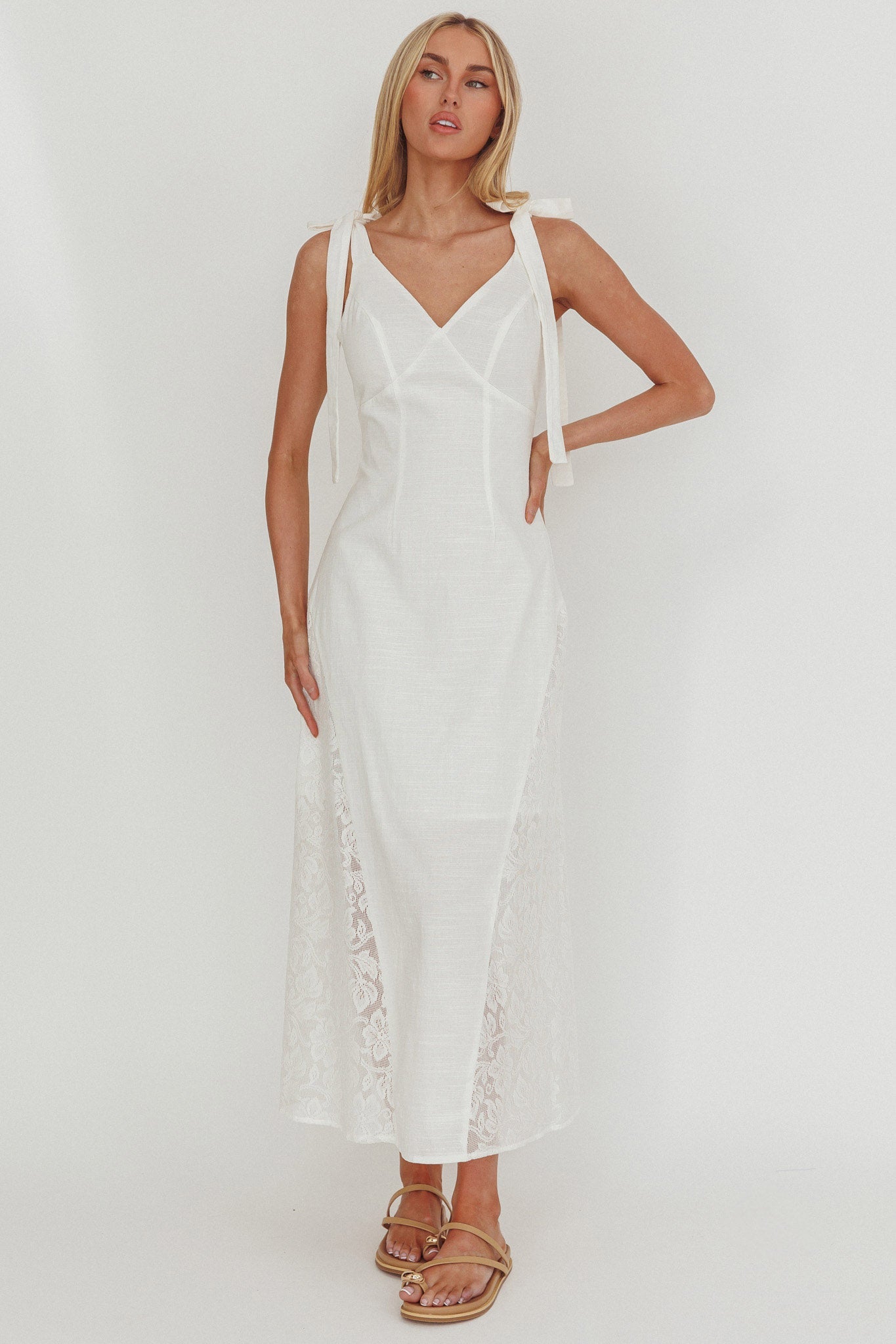 Lead Me On Lace Panel Maxi Dress White