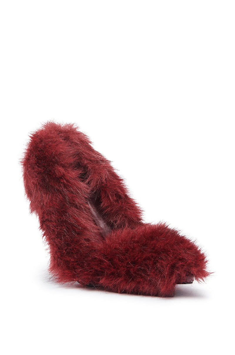 AZALEA WANG KURT BURGUNDY FUR EMBELLISHED PUMP