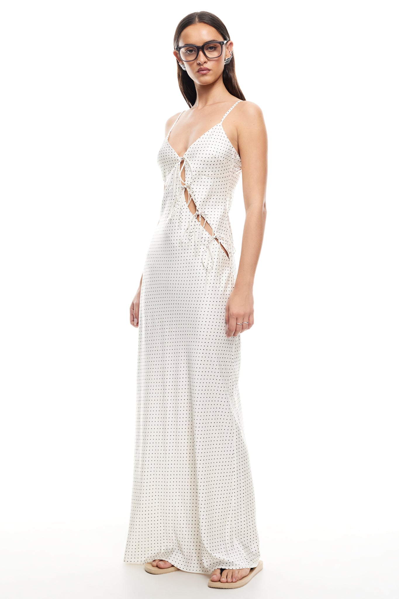 LIONESS About A Girl Maxi Dress Porcelain Polka