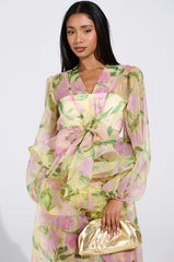 FLOWER POWER CHIFFON TIE-FRONT BLOUSE