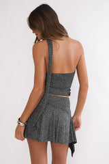 Vespera One-Shoulder Top Silver Black