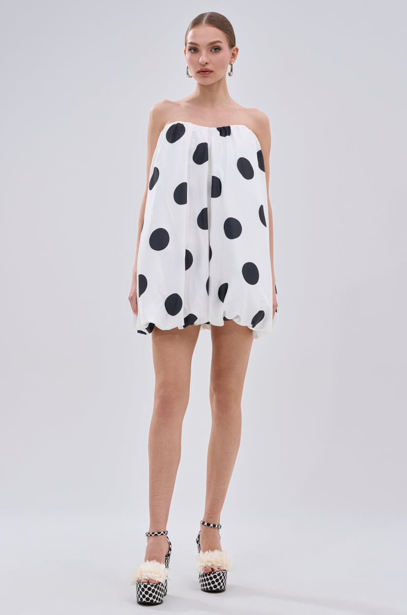 ON THE DOT SATIN BUBBLE MINI DRESS
