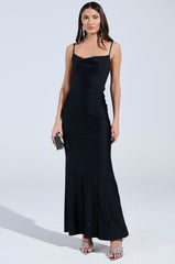 LADY OF THE NIGHT COWL NECK MAXI DRESS IN BLACK