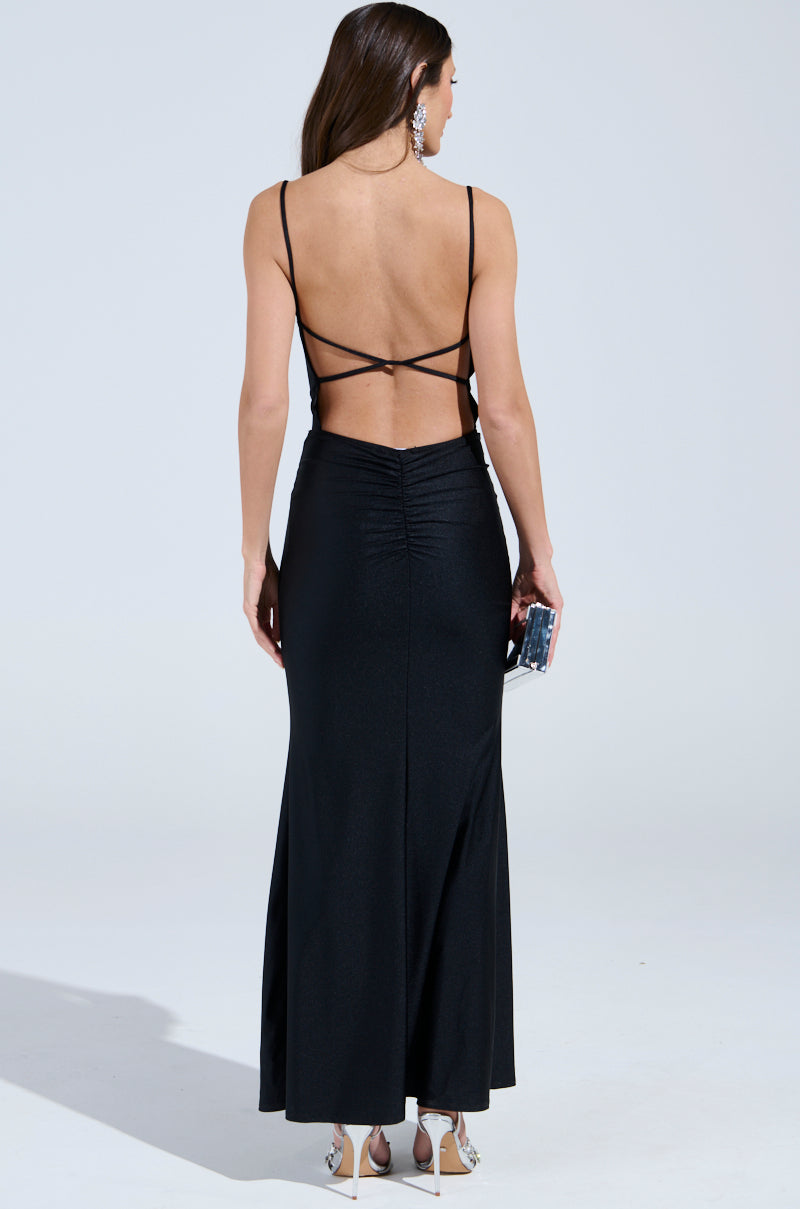 LADY OF THE NIGHT COWL NECK MAXI DRESS IN BLACK