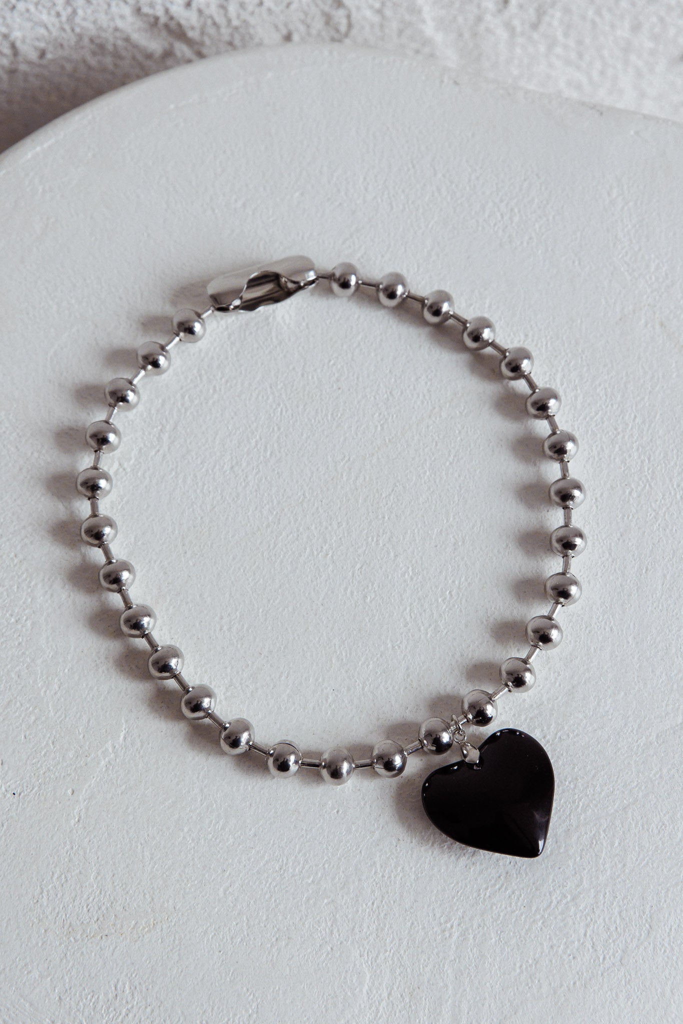Lee Silver Bead Large Heart Necklace Black