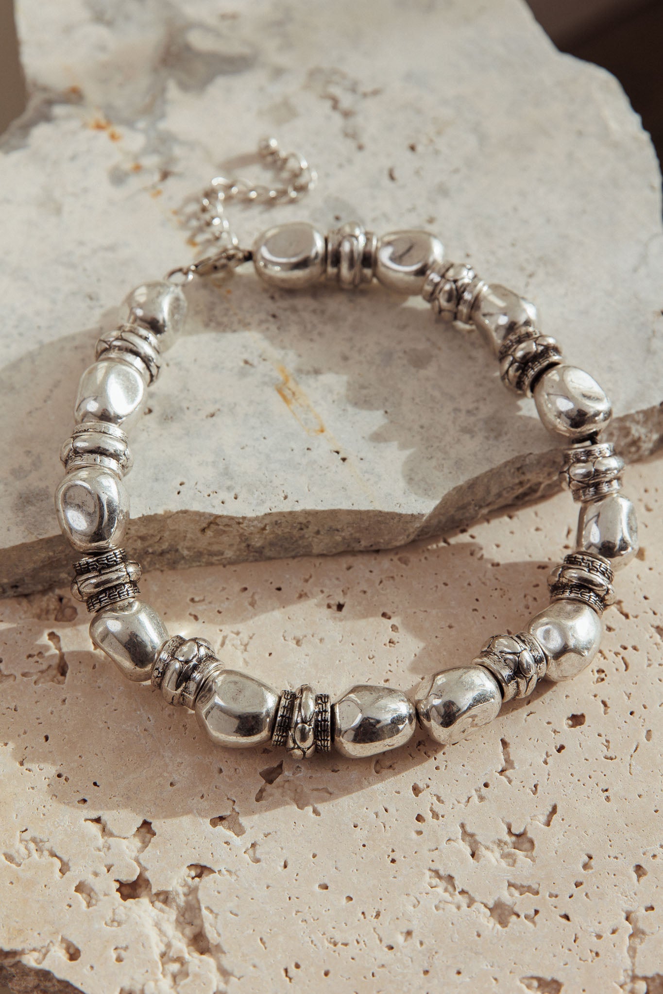 Royal Beaded Necklace Brushed Silver
