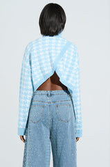 LALA HOUNDSTOOTH PRINT TURTLENECK SWEATER IN BLUE