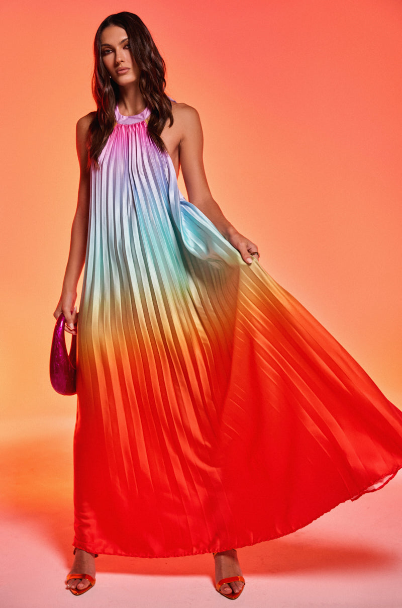 SUNSET PLEATED OMBRE MAXI DRESS