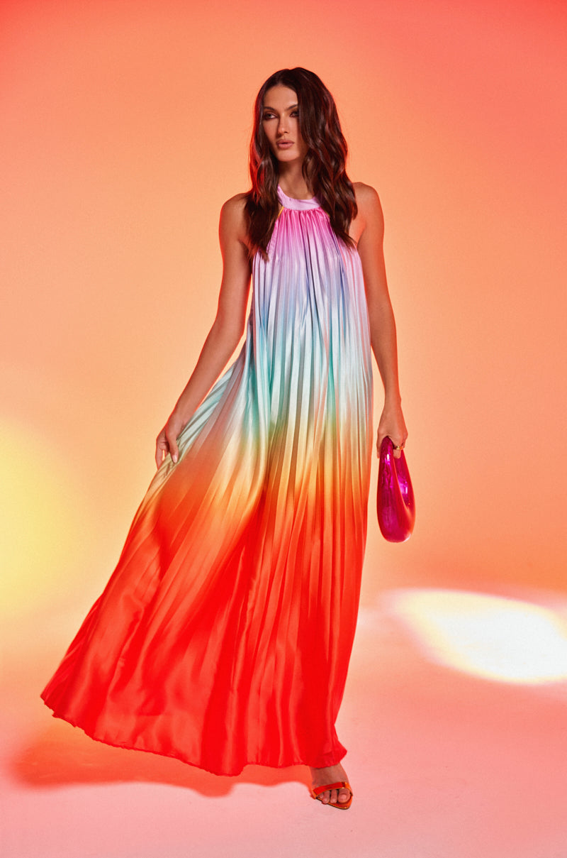 SUNSET PLEATED OMBRE MAXI DRESS