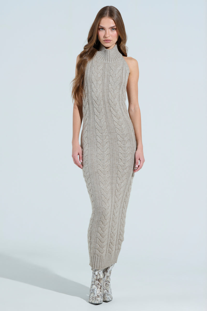 JESSICA CABLE KNIT SWEATER MIDI DRESS