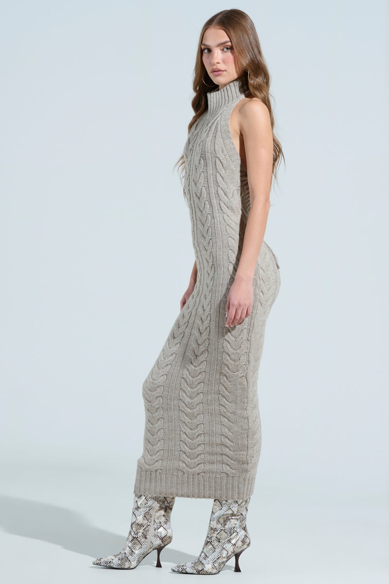 JESSICA CABLE KNIT SWEATER MIDI DRESS