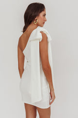 Earned It One Shoulder Bow Mini Dress Ivory