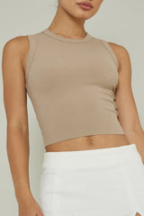 Mayra Crew Neck Crop Top Tan
