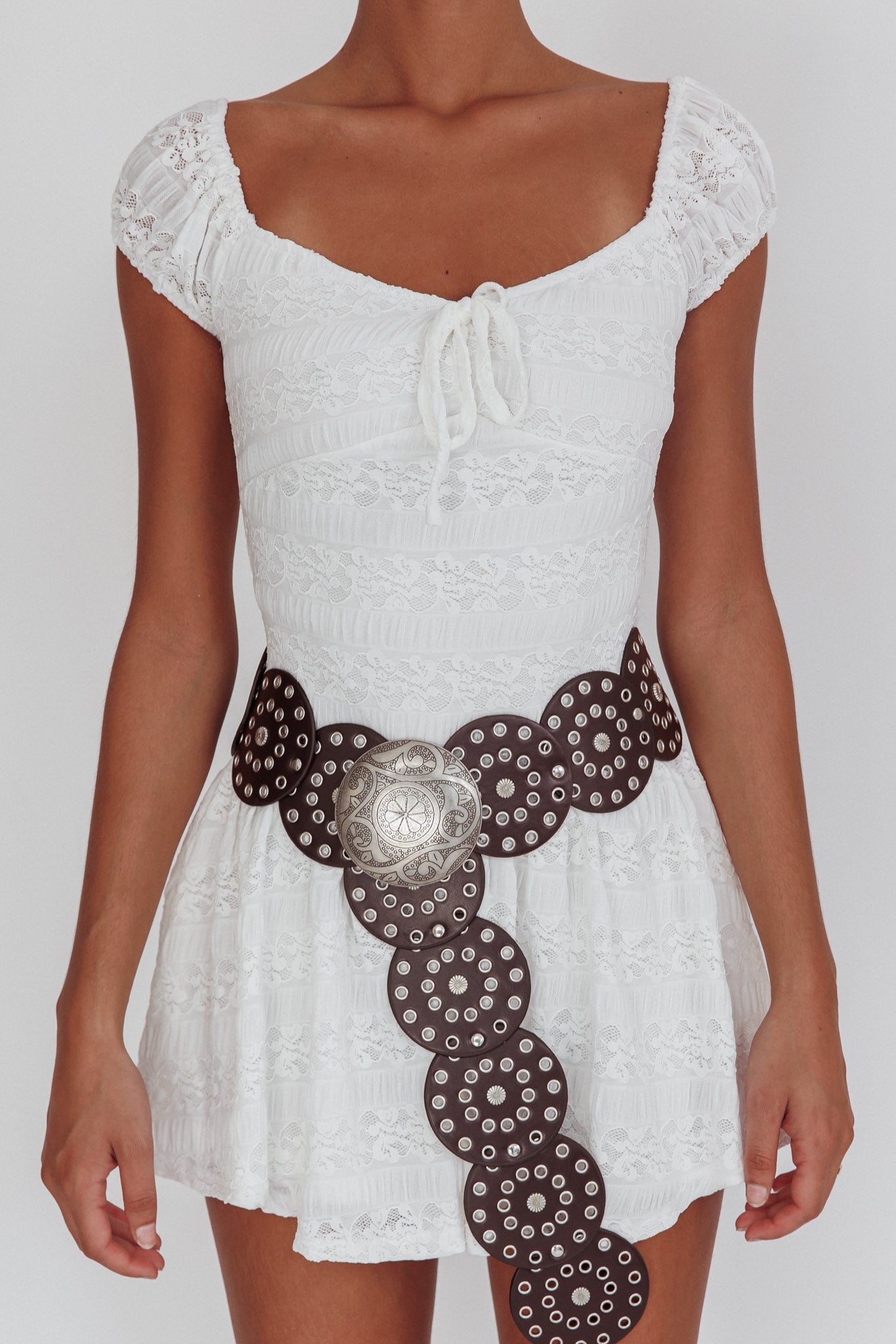 Mirela Cap Sleeve Lace Mini Dress White
