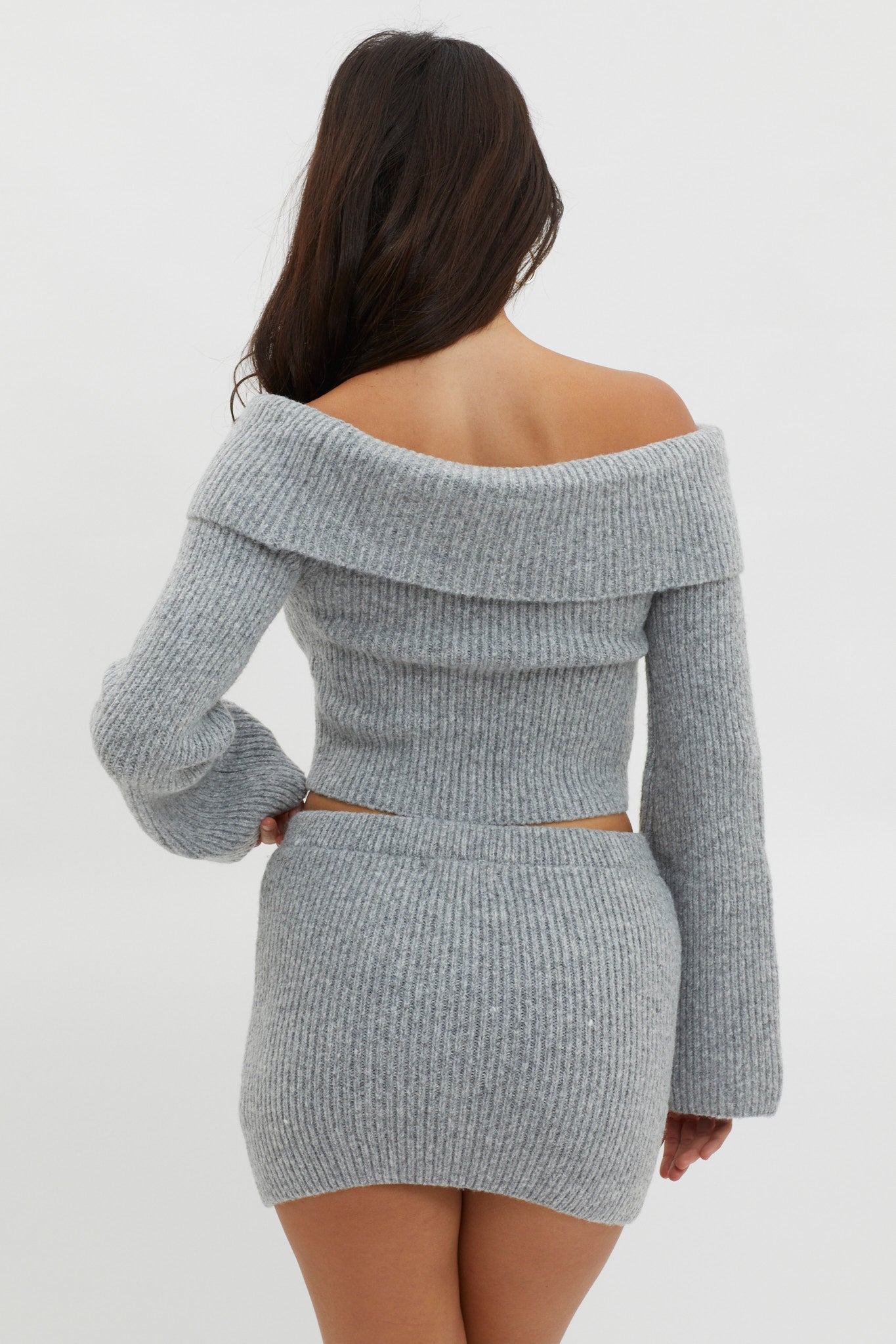 Early Snow Ribbed Knit Skirt Grey