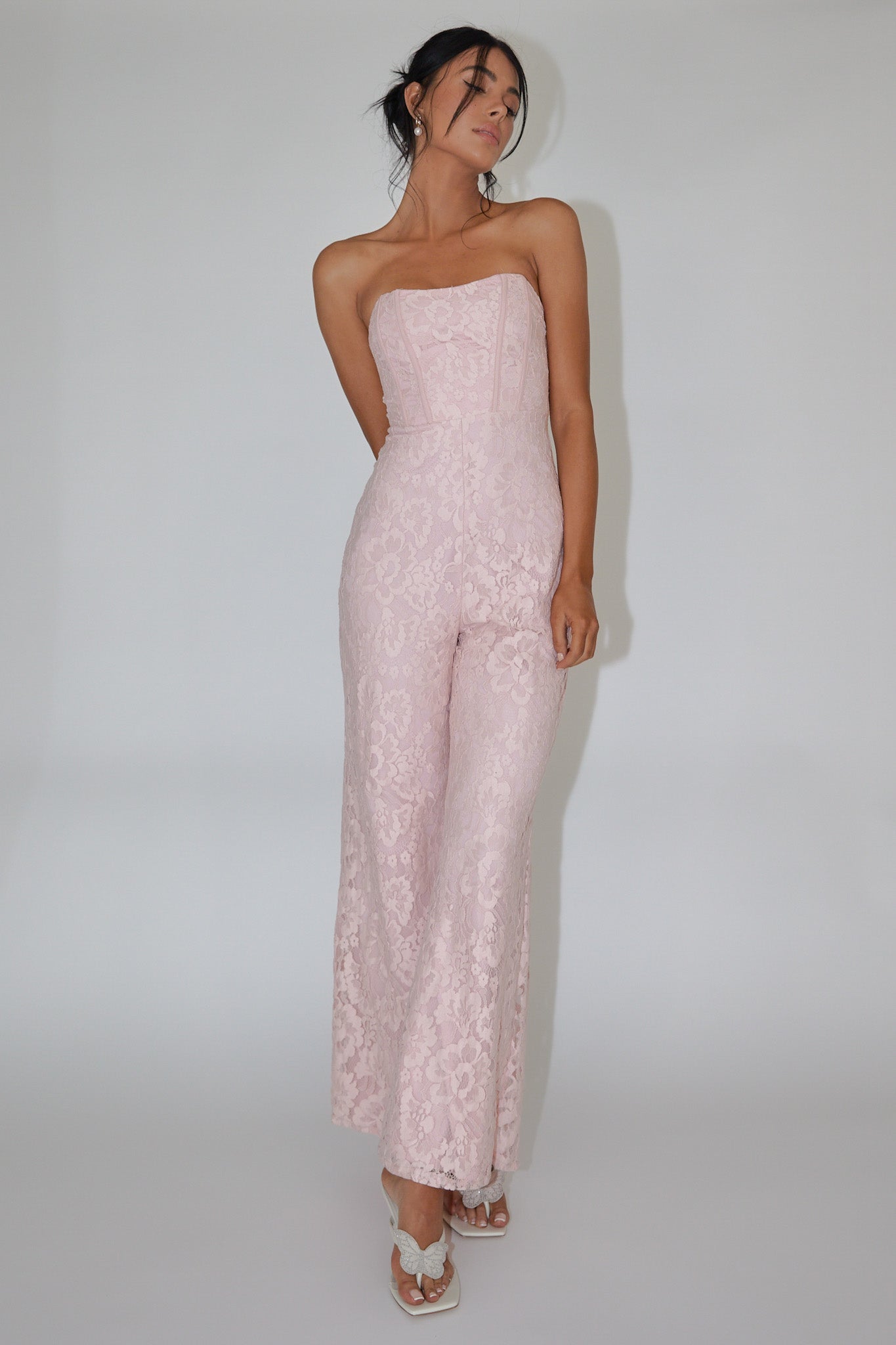 Ankita Strapless Lace Jumpsuit Pink Blush