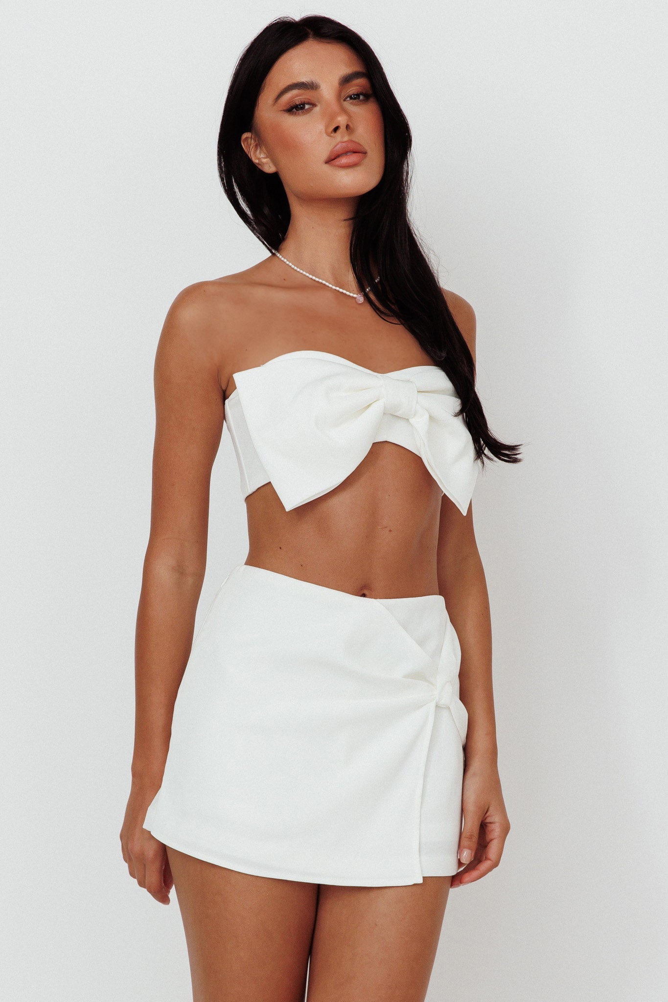 Stasia Bow Crop Top White