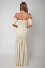 Dalisha Off Shoulder Ruched Maxi Dress Cream