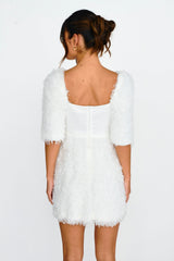 Snowflake Fuzzy Mini Dress Off White
