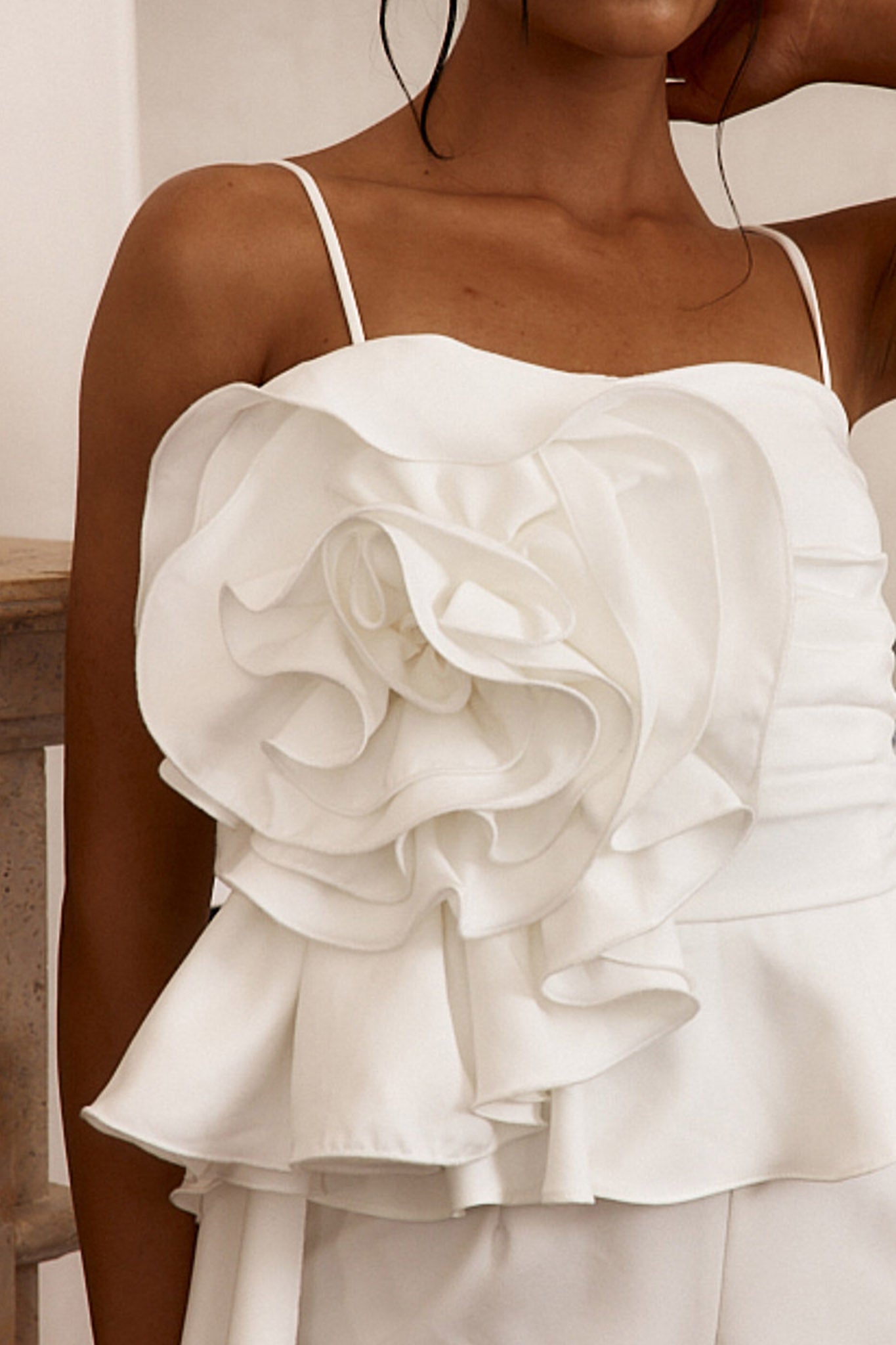 Fallon Ruffle Rose Cami Jumpsuit White