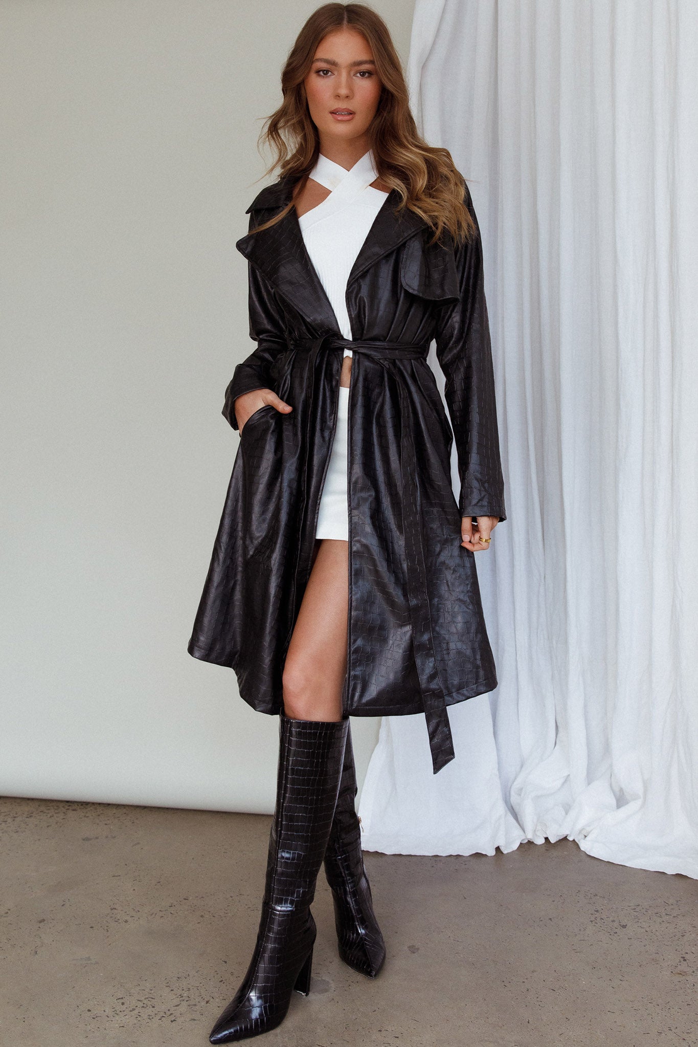 Wilhelmina Long Jacket Embossed Black