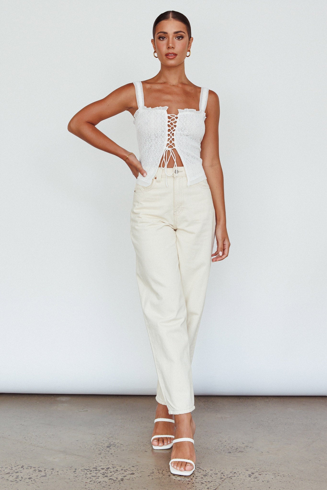 Never Miss Lace-Up Bust Top White