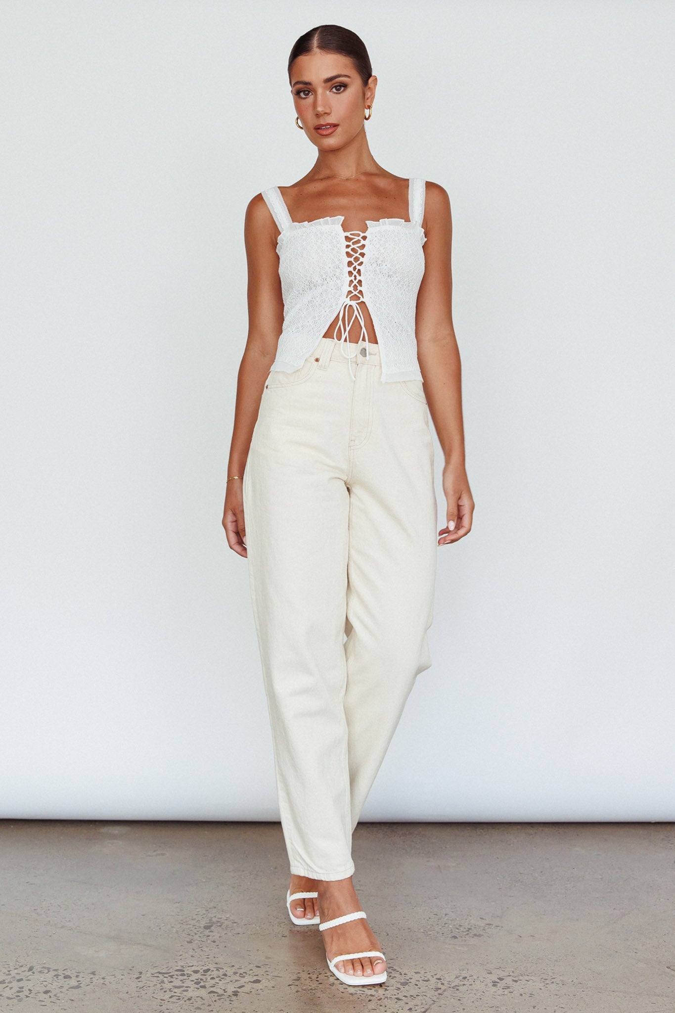 Never Miss Lace-Up Bust Top White