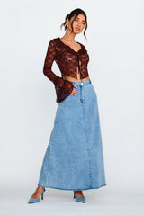 Siren Long Sleeve Tied Lace Top Brown