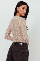 A La Mode Long Sleeve Lace Top Taupe