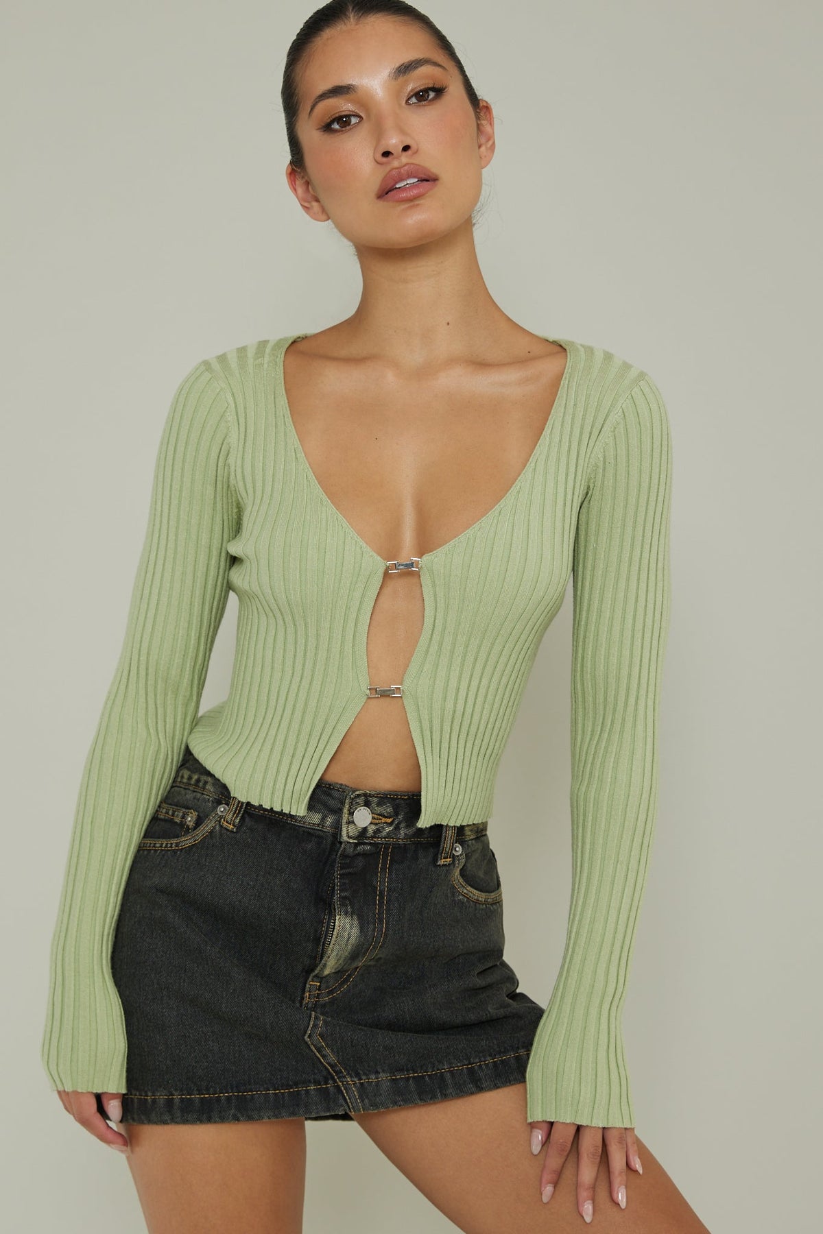 New School Long Sleeve Top Light Sage